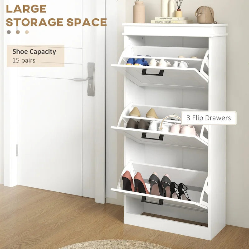 Shoe Cabinet for Entryway, Narrow Shoe Rack Storage Organizer with 3 Flip Drawers and Adjustable Shelves for 15 Pairs of Shoes
