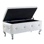 Upholstered Storage Ottoman Bench For Bedroom End Of Bed Faux Leather Rectangular Storage Benches Footrest With Crystal Buttons