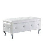 Upholstered Storage Ottoman Bench For Bedroom End Of Bed Faux Leather Rectangular Storage Benches Footrest With Crystal Buttons