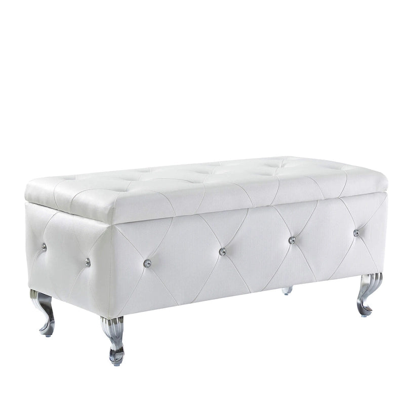 Upholstered Storage Ottoman Bench For Bedroom End Of Bed Faux Leather Rectangular Storage Benches Footrest With Crystal Buttons