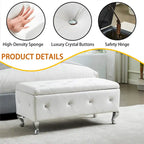 Upholstered Storage Ottoman Bench For Bedroom End Of Bed Faux Leather Rectangular Storage Benches Footrest With Crystal Buttons
