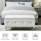 Upholstered Storage Ottoman Bench For Bedroom End Of Bed Faux Leather Rectangular Storage Benches Footrest With Crystal Buttons