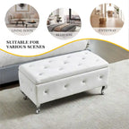 Upholstered Storage Ottoman Bench For Bedroom End Of Bed Faux Leather Rectangular Storage Benches Footrest With Crystal Buttons