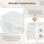Retro Multifunctional Storage Bench with Cushion and Curved Side Panel for Entrance and Living Room