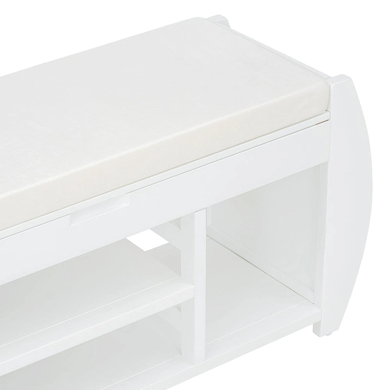 Retro Multifunctional Storage Bench with Cushion and Curved Side Panel for Entrance and Living Room