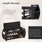 Retro Multifunctional Storage Bench with Cushion and Curved Side Panel for Entrance and Living Room