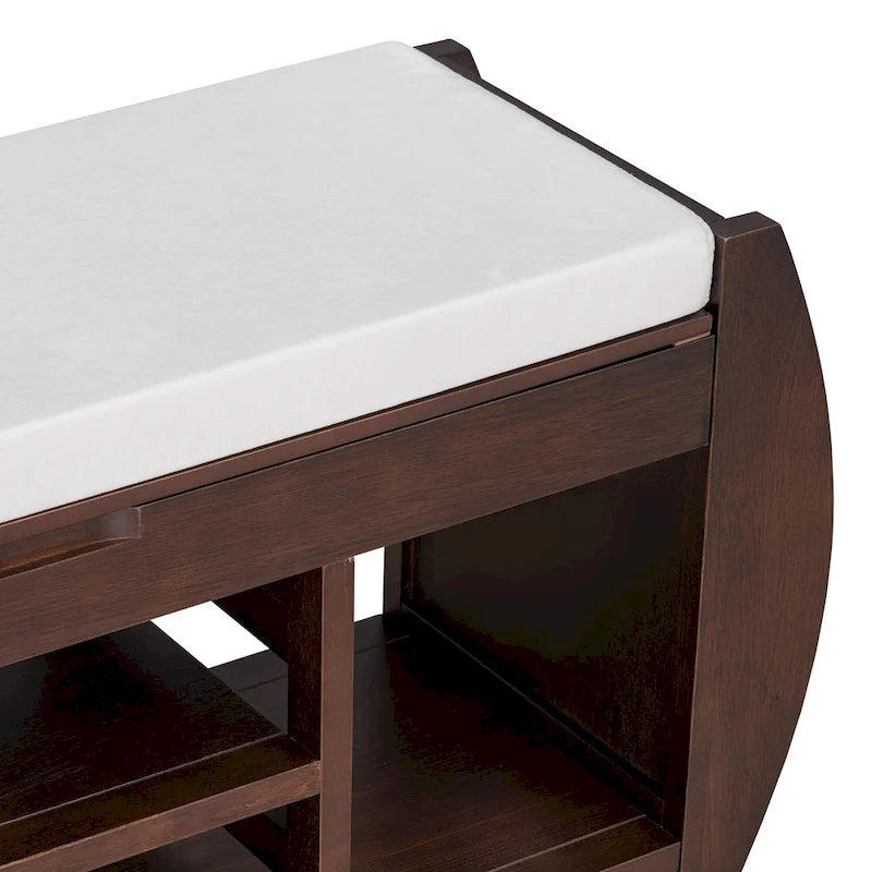 Retro Multifunctional Storage Bench with Cushion and Curved Side Panel for Entrance and Living Room