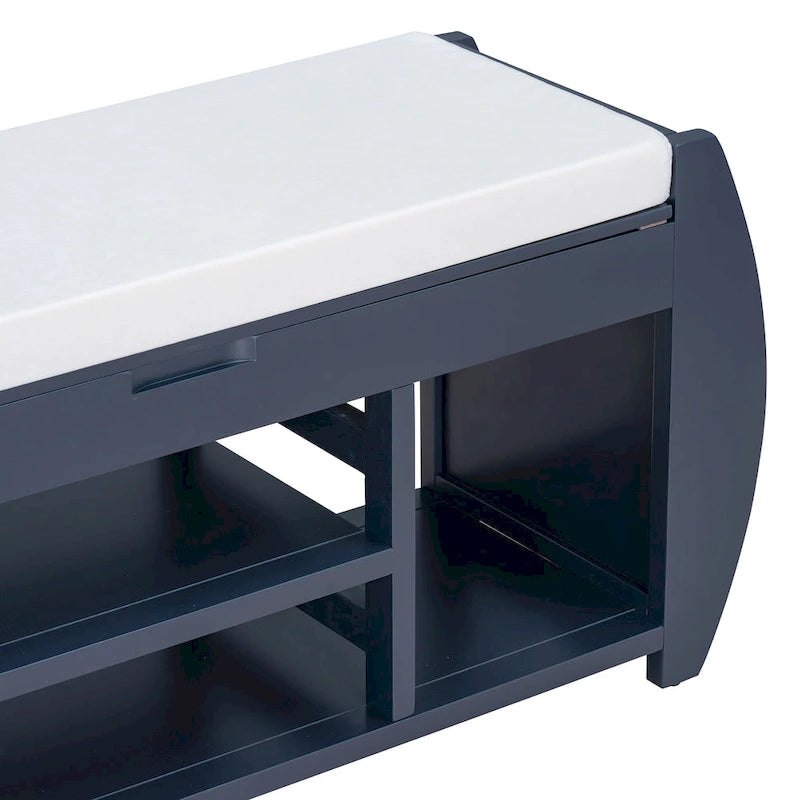 Retro Multifunctional Storage Bench with Cushion and Curved Side Panel for Entrance and Living Room