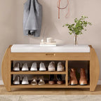 Retro Multifunctional Storage Bench with Cushion and Curved Side Panel for Entrance and Living Room