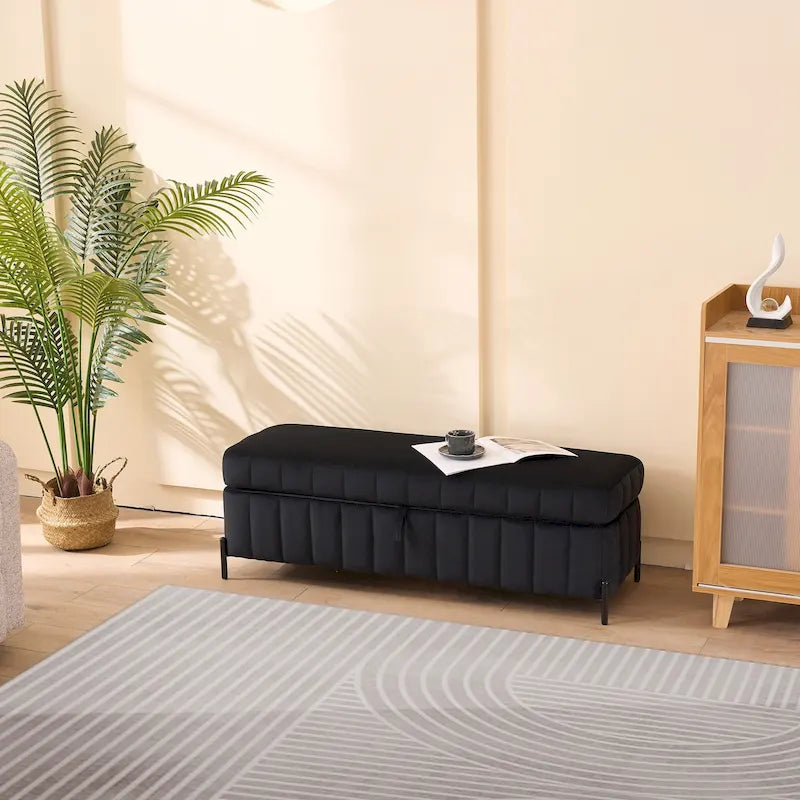 49.21Wide Velvet Storage Soft Bench for Living Room, Entryway and Bedroom