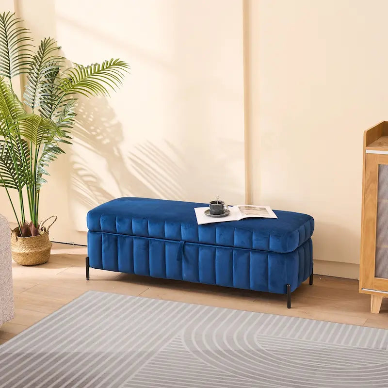 49.21Wide Velvet Storage Soft Bench for Living Room, Entryway and Bedroom
