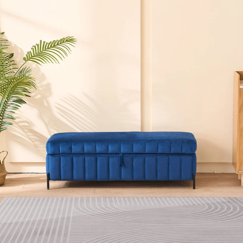 49.21Wide Velvet Storage Soft Bench for Living Room, Entryway and Bedroom