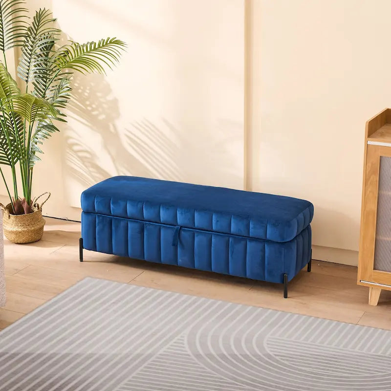 49.21Wide Velvet Storage Soft Bench for Living Room, Entryway and Bedroom