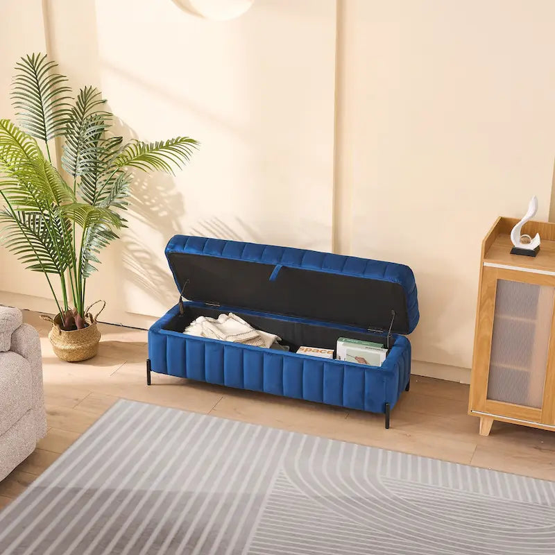 49.21Wide Velvet Storage Soft Bench for Living Room, Entryway and Bedroom