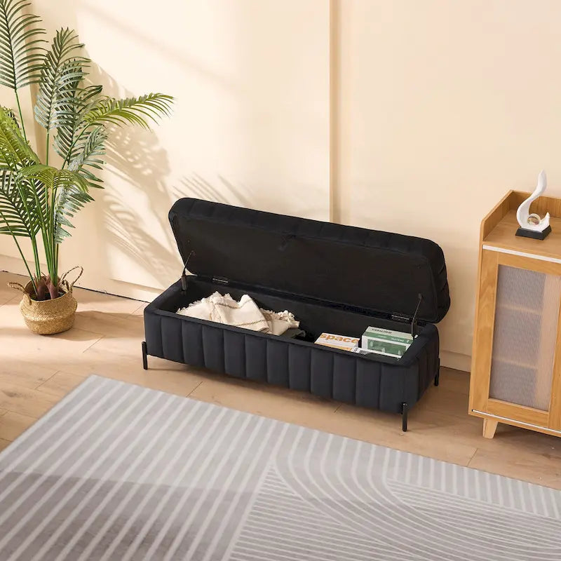 49.21Wide Velvet Storage Soft Bench for Living Room, Entryway and Bedroom