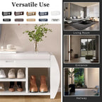 Retro Wood Storage Bench with Seat Cushion, Curved Shoe Rack for Entryway Hallway Antique