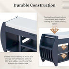 Retro Wood Storage Bench with Seat Cushion, Curved Shoe Rack for Entryway Hallway Antique