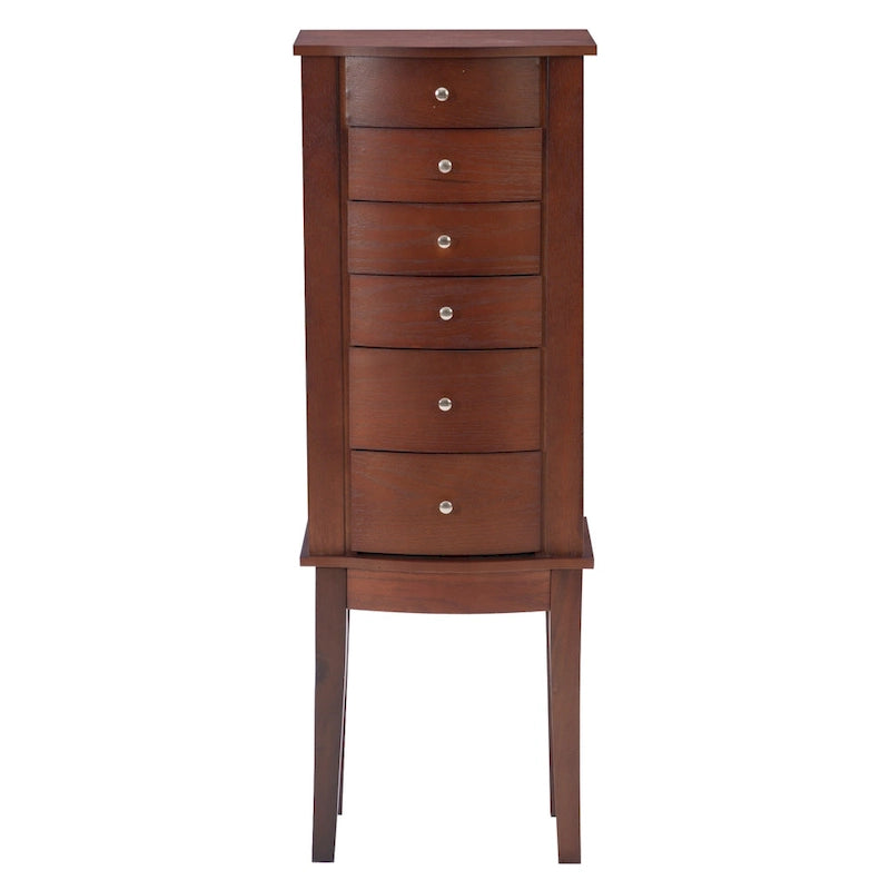 6-Drawer Wooden Jewelry Armoire with Plush Black Lining - 40 - Merlot Brown