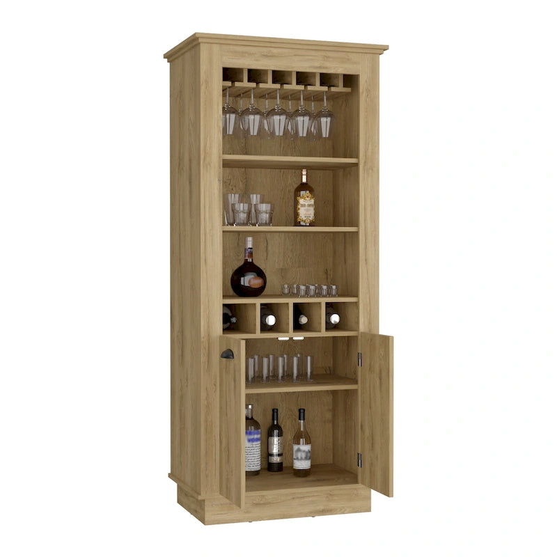 Bar Cabinet with 4-Bottle Rack, Glass Holder and Dual Door Design
