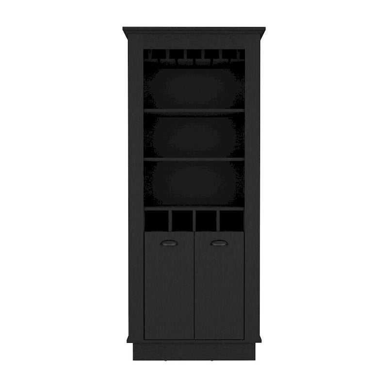 Bar Cabinet with 4-Bottle Rack, Glass Holder and Dual Door Design