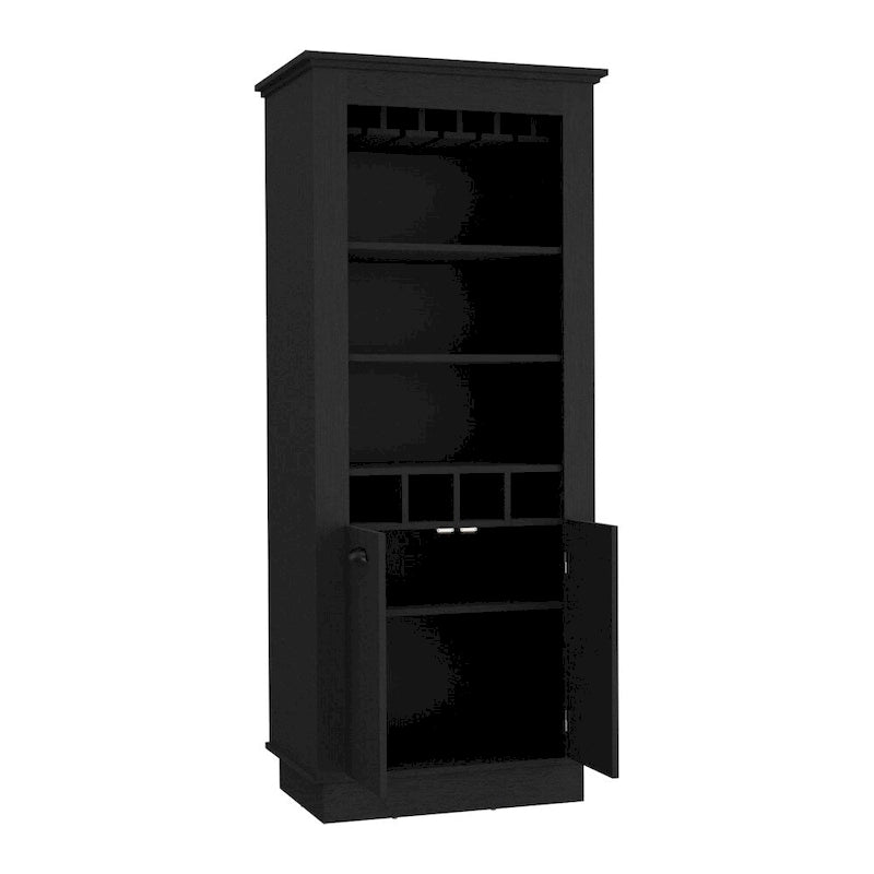 Bar Cabinet with 4-Bottle Rack, Glass Holder and Dual Door Design