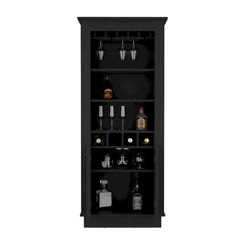 Bar Cabinet with 4-Bottle Rack, Glass Holder and Dual Door Design