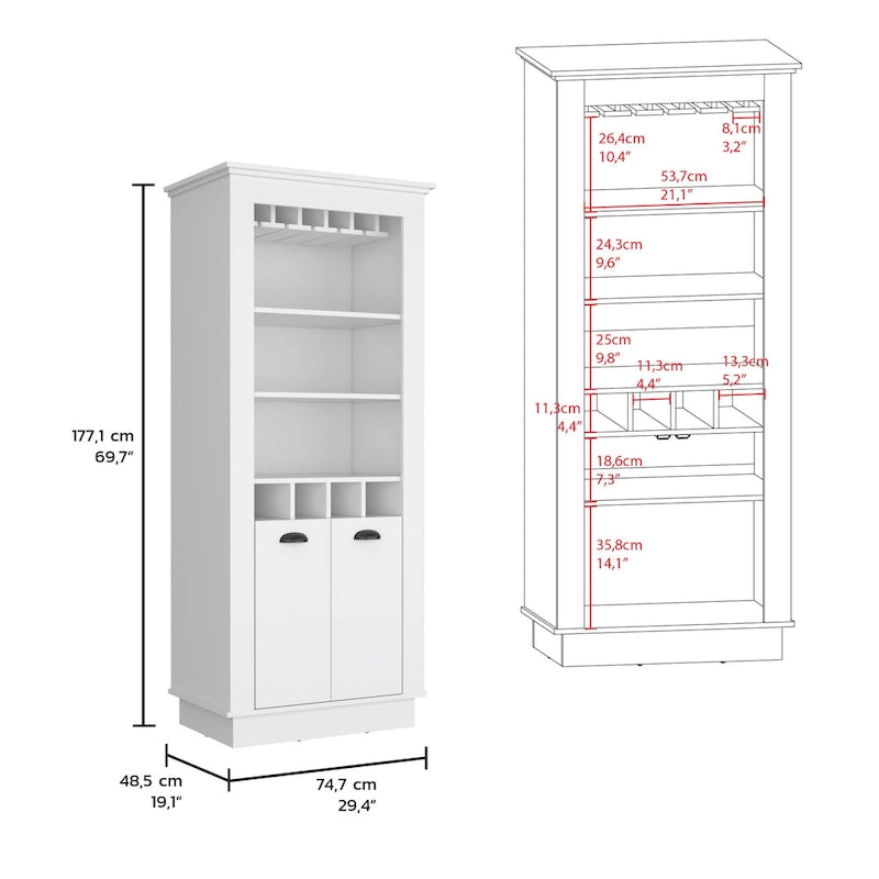 Bar Cabinet with 4-Bottle Rack, Glass Holder and Dual Door Design
