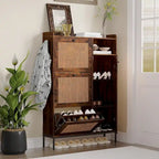 Rattan Shoe Cabinet with 3 Flip Drawers and 4-Tier