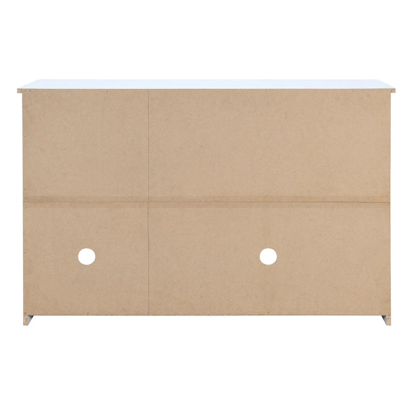Retro 3-Door Sideboard with Artificial Rattan Doors, Metal Handles & Large Storage Space