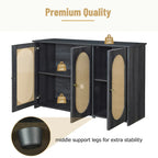 Retro 3-Door Sideboard with Artificial Rattan Doors, Metal Handles & Large Storage Space
