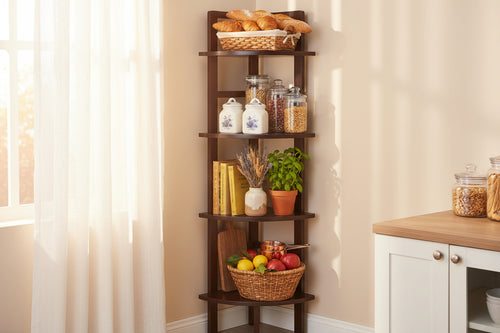 4 Tier Narrow Tall Storage Corner Shelf Rack - 63.5 - Coffee Brown