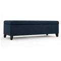 Harry Storage Ottoman Bench, Navy Blue Fabric 51 Inch Solid Birch Wood