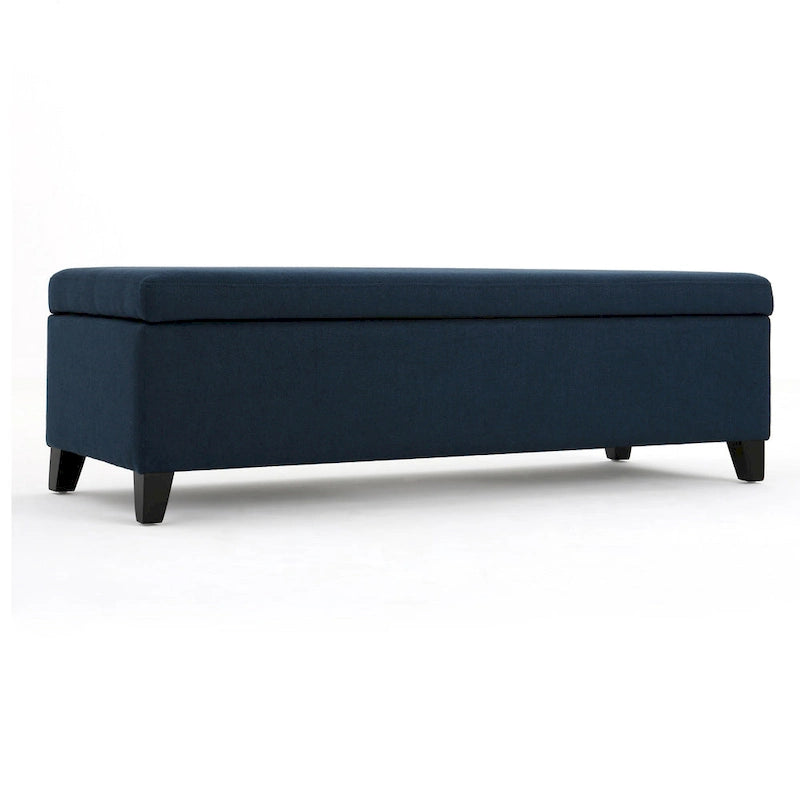 Harry Storage Ottoman Bench, Navy Blue Fabric 51 Inch Solid Birch Wood