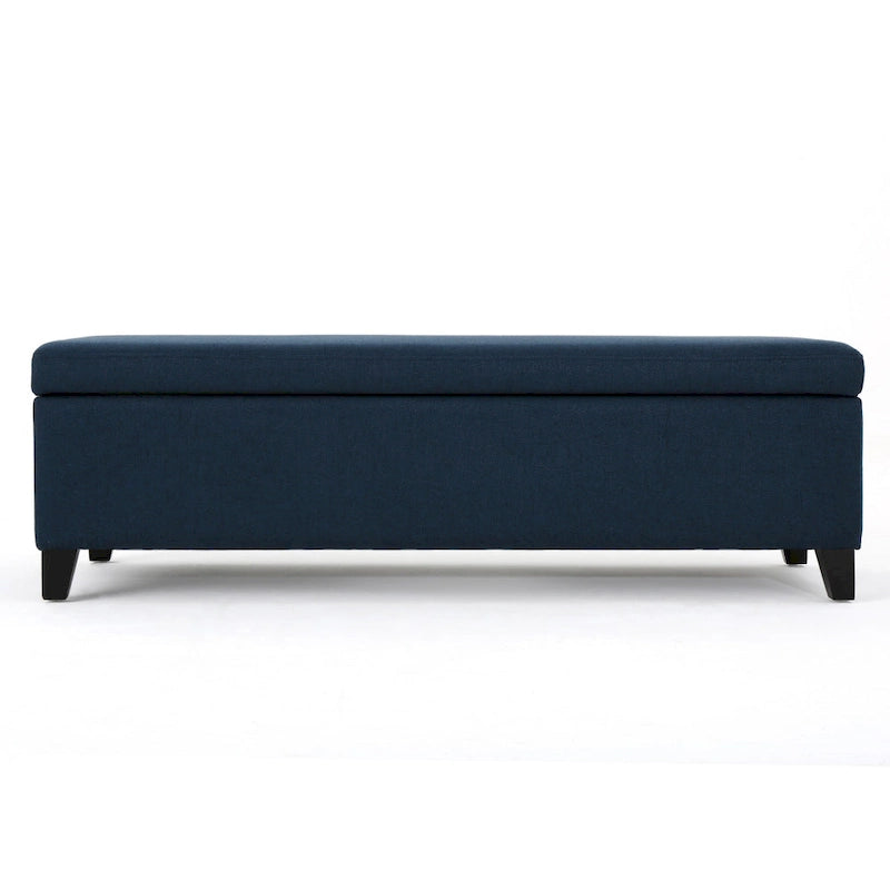 51 Inch Storage Ottoman Bench - Navy Blue Fabric with Solid Birch Wood