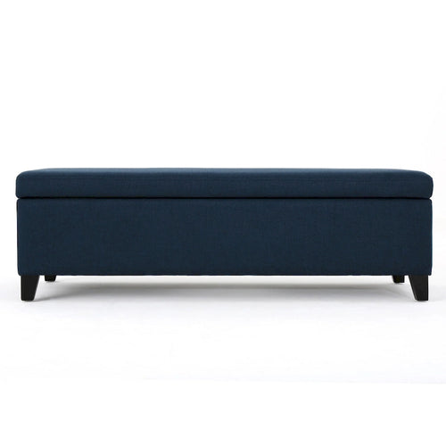 51 Inch Storage Ottoman Bench - Navy Blue Fabric with Solid Birch Wood