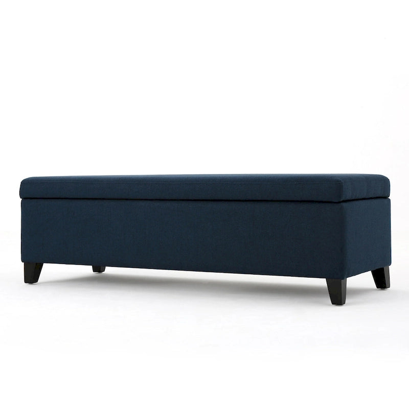51 Inch Storage Ottoman Bench - Navy Blue Fabric with Solid Birch Wood
