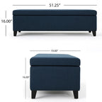 51 Inch Storage Ottoman Bench - Navy Blue Fabric with Solid Birch Wood