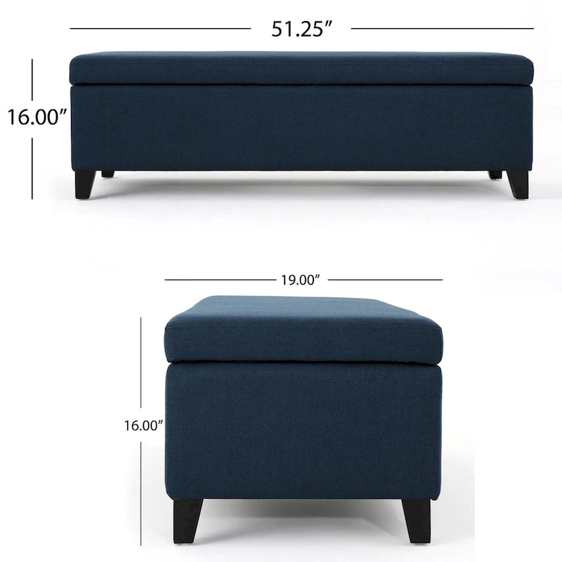 51 Inch Storage Ottoman Bench - Navy Blue Fabric with Solid Birch Wood