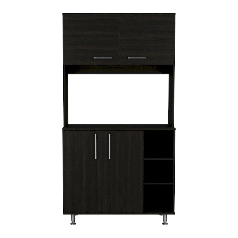 95 Inch Pantry Cabinet with Double Cabinets and Open Shelves