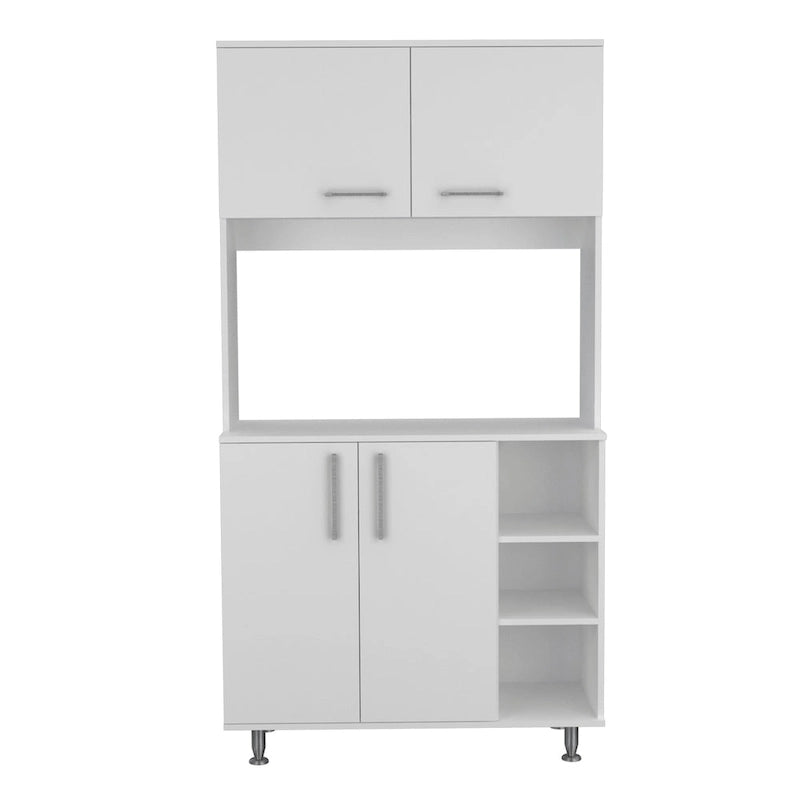 95 Inch Pantry Cabinet with Double Cabinets and Open Shelves