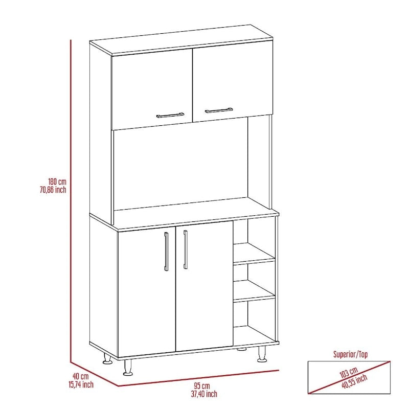 95 Inch Pantry Cabinet with Double Cabinets and Open Shelves
