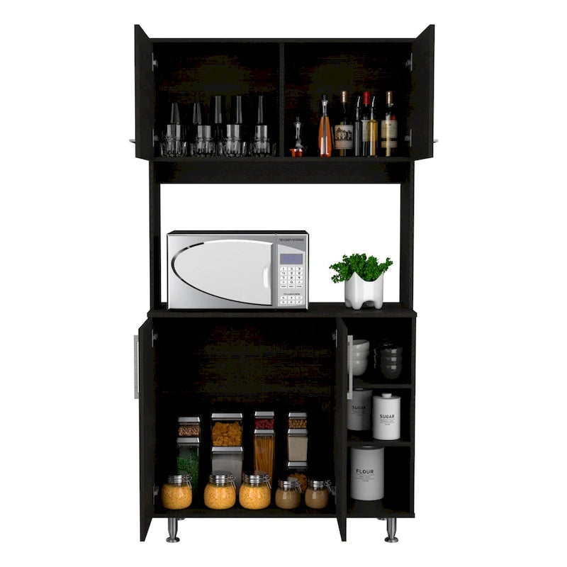 95 Inch Pantry Cabinet with Double Cabinets and Open Shelves