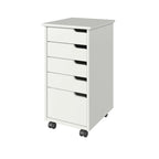 Solid Wood Euro Roll Cart with 4+1 Extra Wide Drawers - White