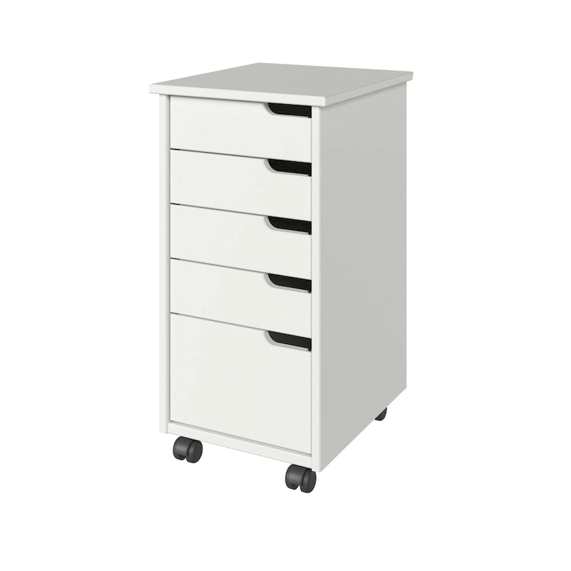 Solid Wood Euro Roll Cart with 4+1 Extra Wide Drawers - White
