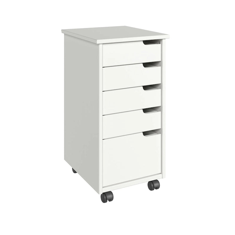 Solid Wood Euro Roll Cart with 4+1 Extra Wide Drawers - White