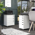 Solid Wood Euro Roll Cart with 4+1 Extra Wide Drawers - White