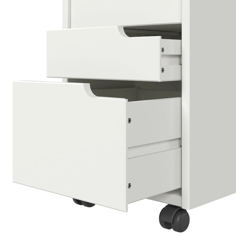 Solid Wood Euro Roll Cart with 4+1 Extra Wide Drawers - White