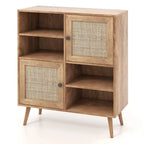 Rattan Buffet Cabinet with 2 Doors and 2 Cubbies-Natural - 31.5 x 11.5 x 38