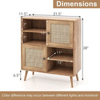 Rattan Buffet Cabinet with 2 Doors and 2 Cubbies-Natural - 31.5 x 11.5 x 38