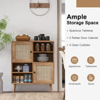 Rattan Buffet Cabinet with 2 Doors and 2 Cubbies-Natural - 31.5 x 11.5 x 38